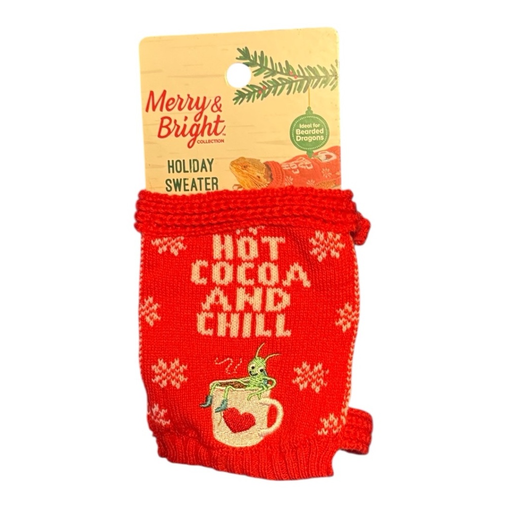 NWT | RARE | HOT COCOA AND CHILL | Bearded Dragon Ugly Christmas Sweater | Red